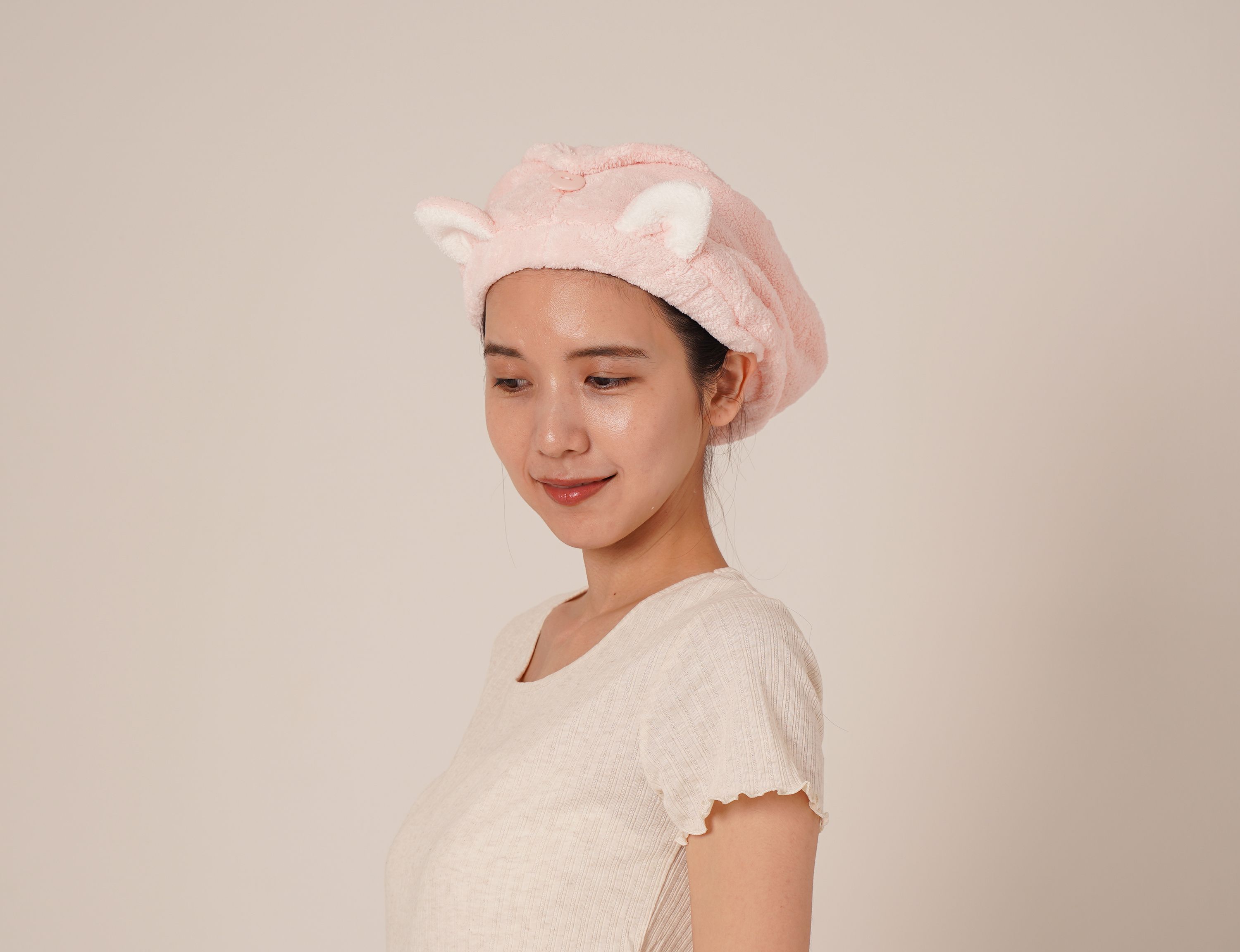 akachan honpo - 吸水動物造型頭巾-小狗-白色 (頭圍44～68cm)