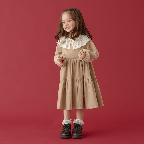 日本 Lycee mine - 可人兒蛋糕分層長袖洋裝(蕾絲領可拆)-粉紅