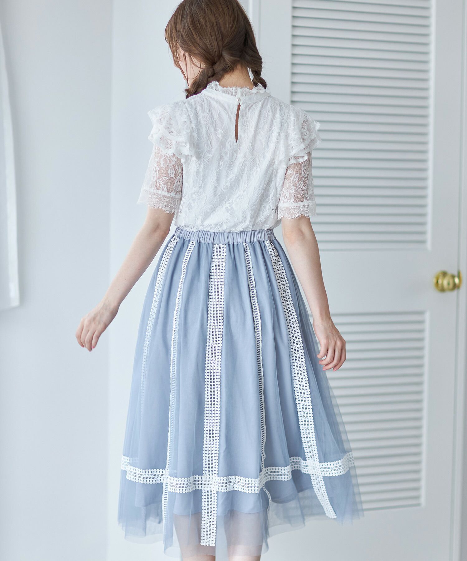 日本 tocco-closet - 夢幻優雅層次紗裙-冰河灰