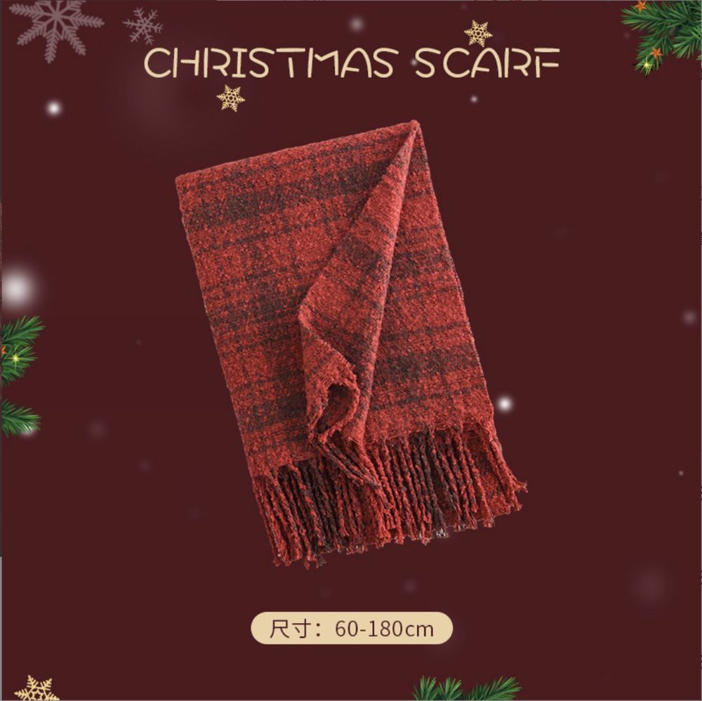 Love, Charlotte - 聖誕新年典雅小香風粗毛呢圍巾披肩-紅色 (均碼 (60x180cm))