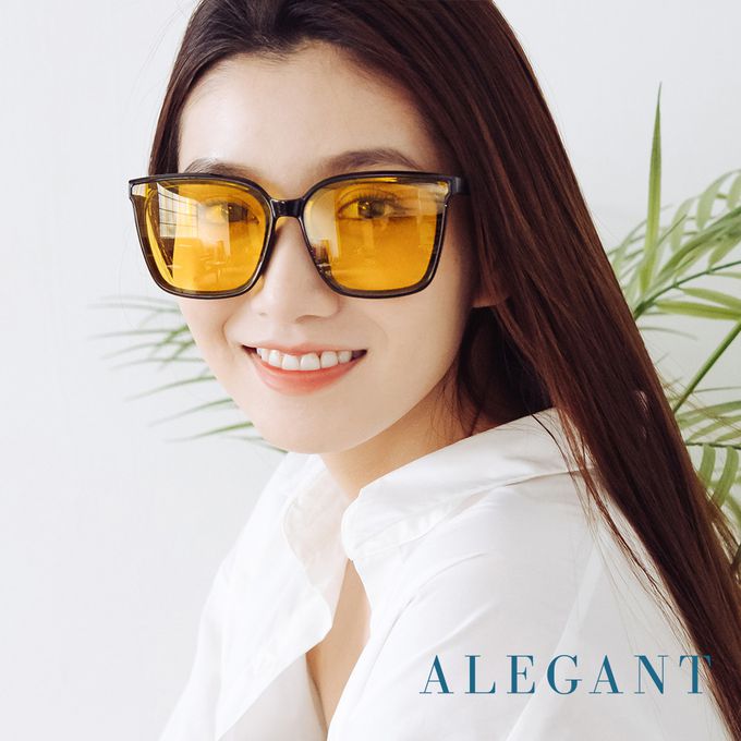 ALEGANT - 復古英國黃大方框防眩光墨鏡│UV400太陽眼鏡