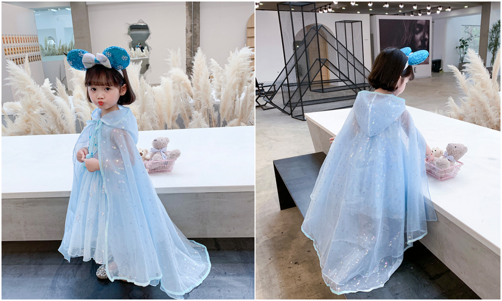 網紗連帽斗篷-漸變紫粉