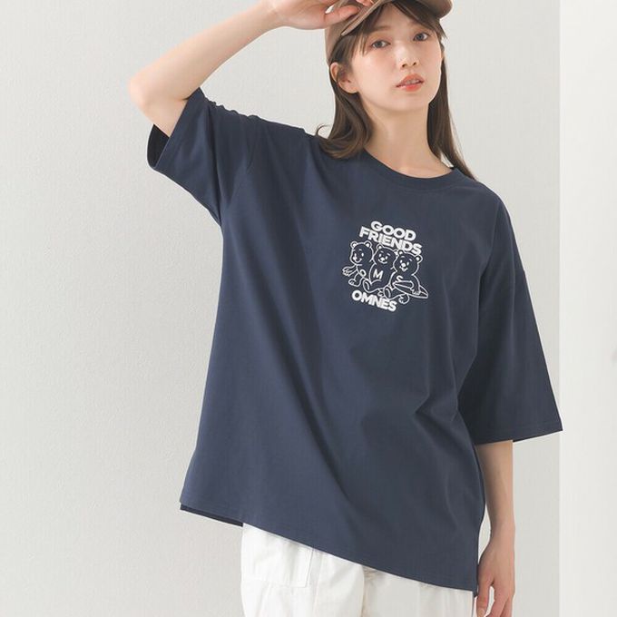 日本 OMNES - 純棉印花休閒短袖上衣-小熊好朋友-白 (M)