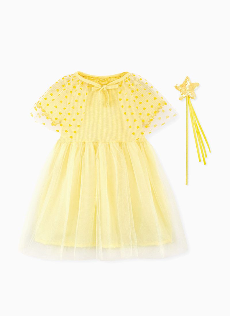 韓國 OZKIZ - (附手杖)愛心披風仙子網紗洋裝-黃