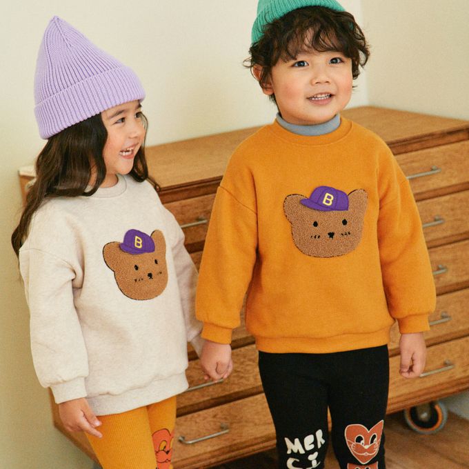 韓國 First Blue - (內磨毛)鬆緊腰愛心動物臉彈力褲-米灰杏