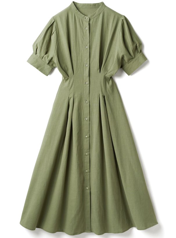 日本 GRL - 文藝氣息泡泡袖排釦洋裝-深藍