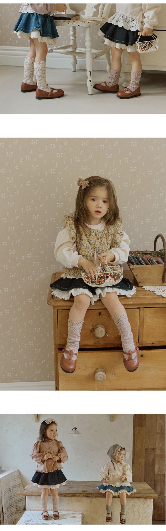 韓國 Puellaflo - 花型鏤空蕾絲小腿襪/中長襪-藕粉