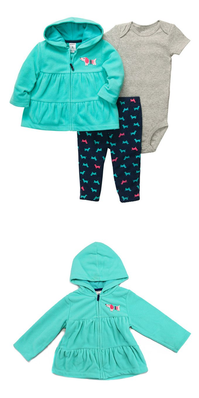 美國 Carter's - 臘腸狗連帽外套+短袖包屁衣+長褲3件組