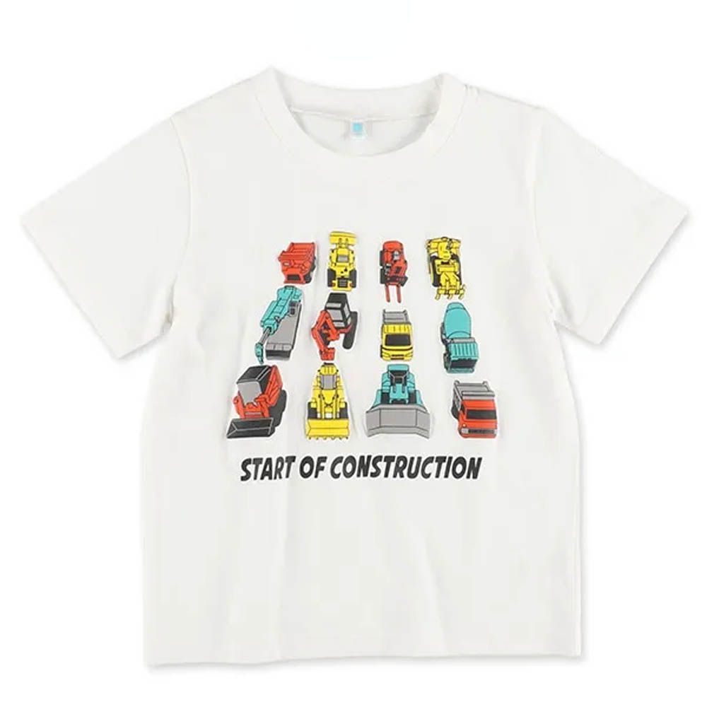 立體印花短袖上衣-工程車車-白