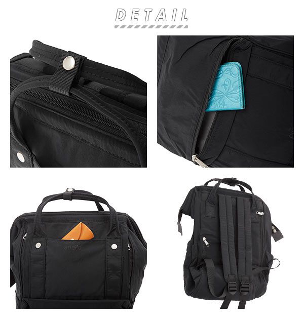 日本 Anello - 棉質尼龍風大開口後背包 10POCKET-mini小尺寸-GY灰