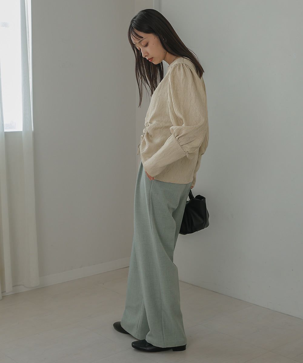 日本 Bab - 光澤感抽繩泡泡袖上衣-香檳