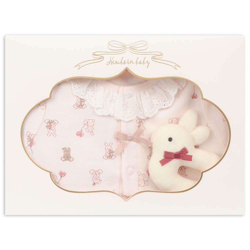 禮盒 連身衣&手搖鈴-兔子-粉紅色 (70~80cm)