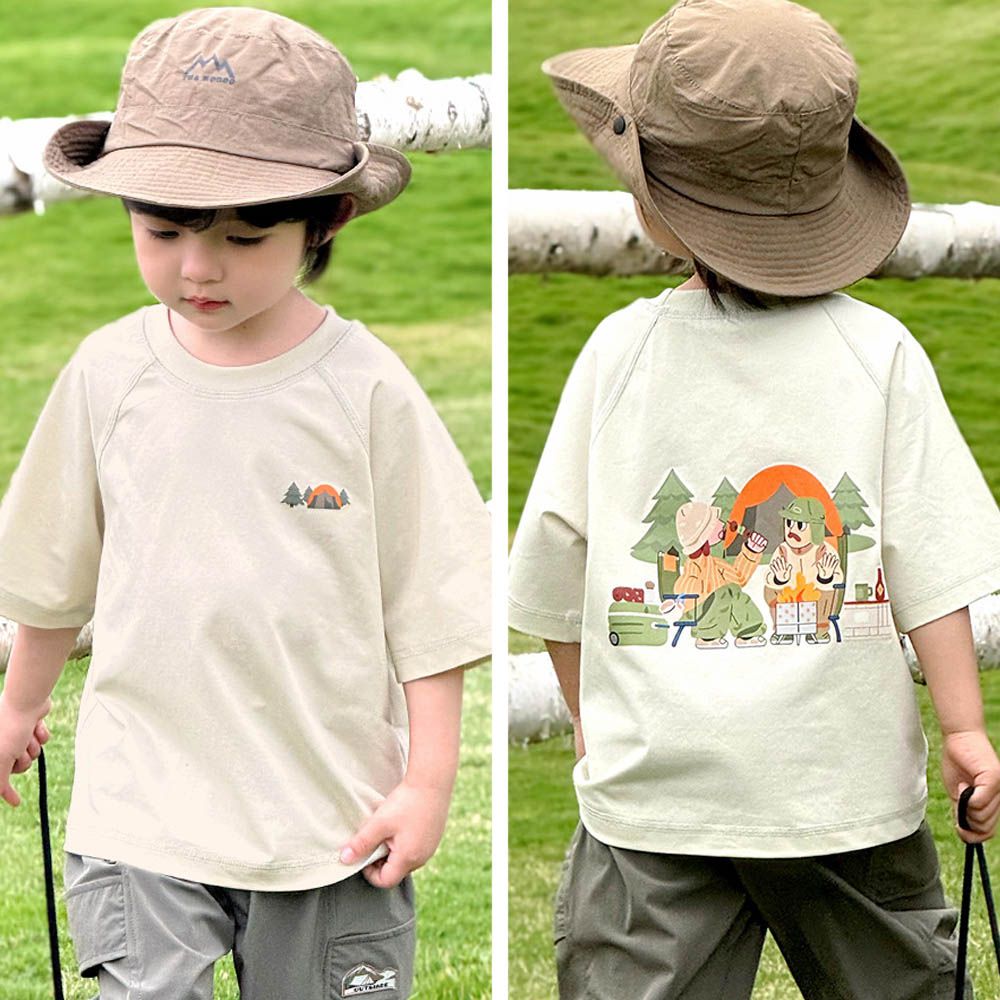 涼感吸濕透氣圓領短袖上衣-雙人露營-米白