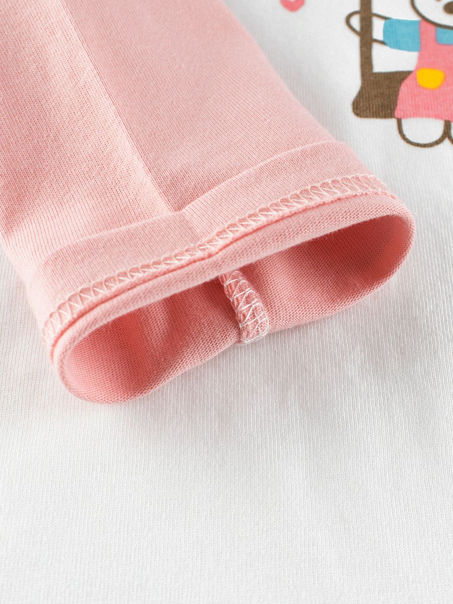 純棉圓領薄長袖上衣-熊熊與彩虹鞦韆-米白+粉