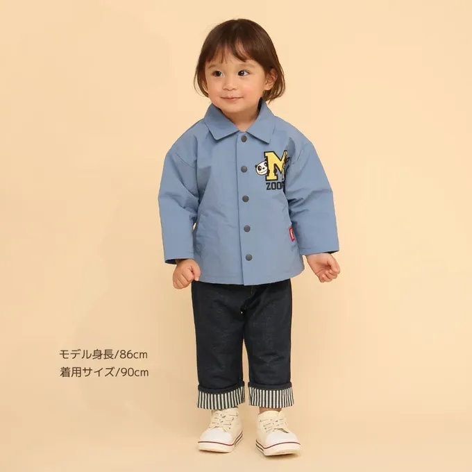 日本 ZOOLAND - 可愛熊口袋條紋反摺七分褲-貓熊-海軍藍