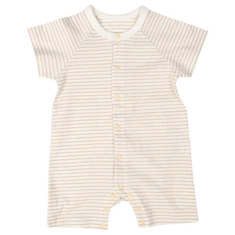 短袖連身衣-橫紋-淺卡其色