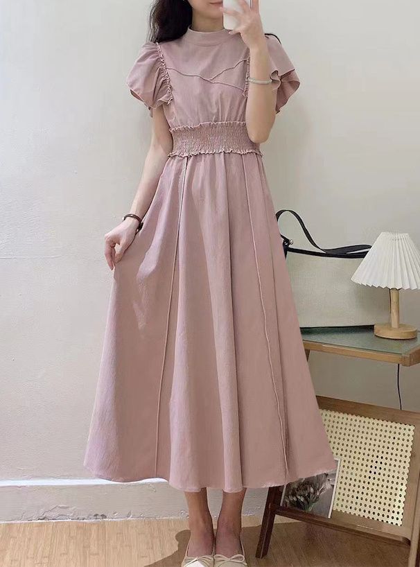 日本 GRL - 捲捲邊浪漫荷葉短袖洋裝-經典黑 (F)