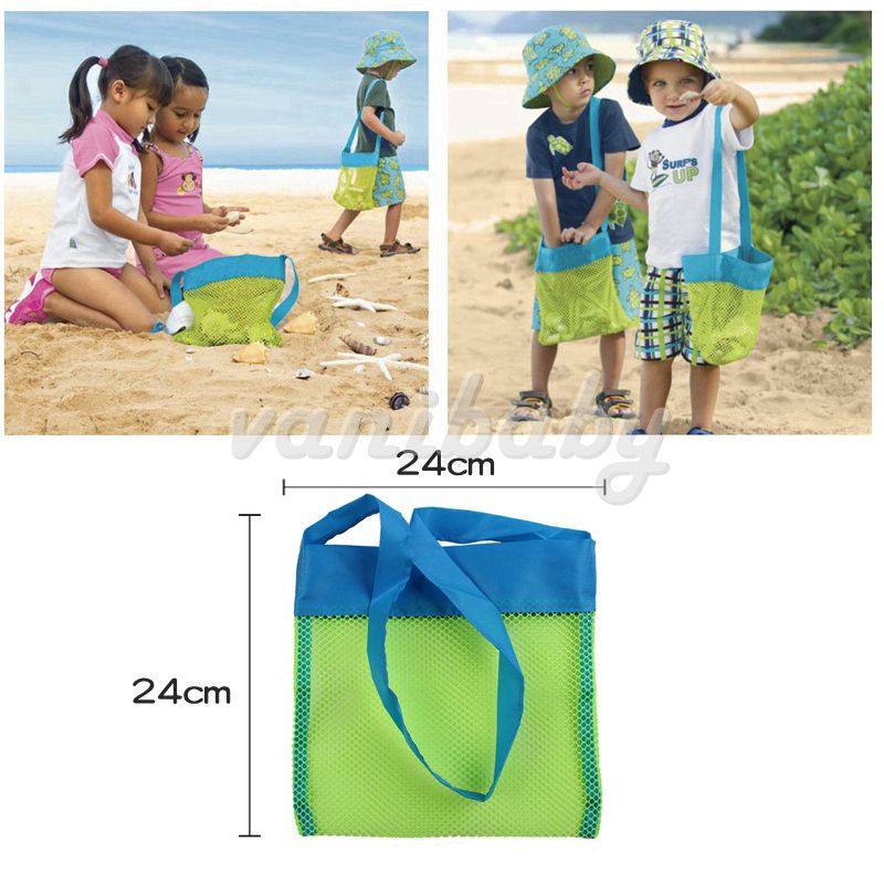 Vanibaby - 沙灘玩具收納網袋 大小各1入 -送恐龍模具4件組