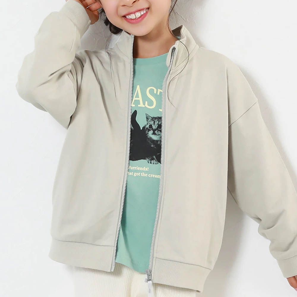 100%棉 百搭立領拉鍊夾克/外套-米杏