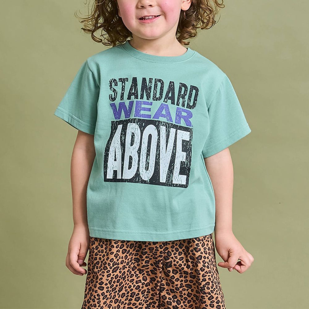 防污速乾印花短袖上衣-英文logo-青翠綠