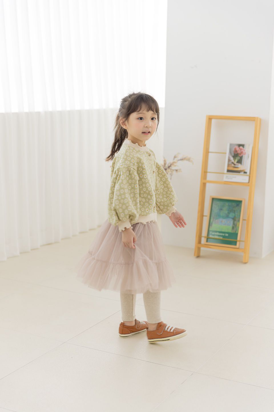 韓國 Orange Mom - 小雛菊泡泡袖針織外套-淺綠