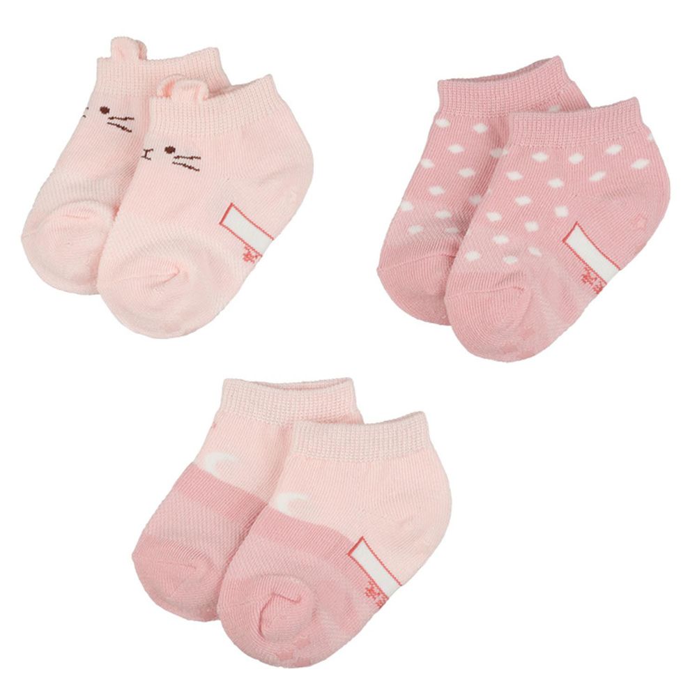 akachan honpo - 踝襪3雙組-小貓・兔子-粉紅色