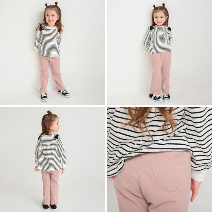 日本 BRANSHES - 俏麗心型口袋彈力長褲-黑