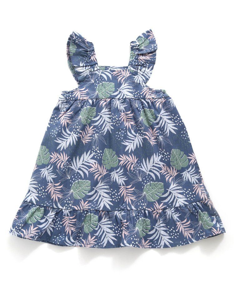 日本 BREEZE - 滿版度假印花傘狀無袖洋裝-紫x米