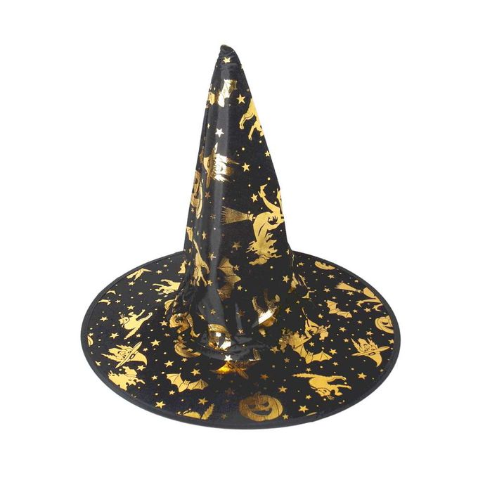 MODACore 摩達客 - 摩達客★萬聖派對變裝扮★黑色燙金南瓜尖頂帽巫師帽巫婆帽★Cosplay