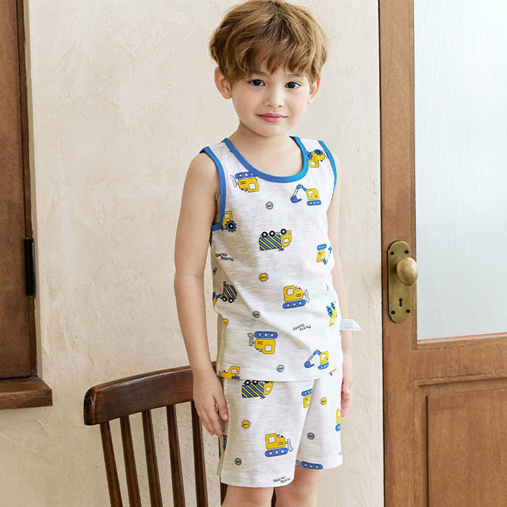 輕薄細柔棉無袖家居服-工程車叭叭