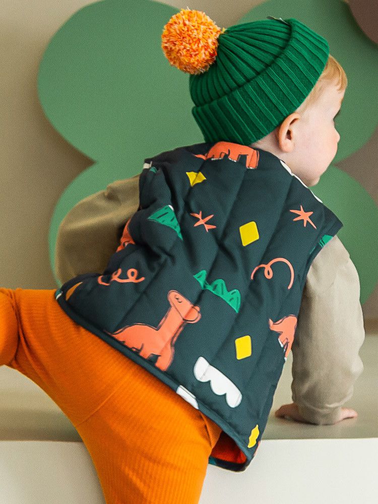 韓國Pimpollo - 手繪風自信恐龍保暖背心-灰