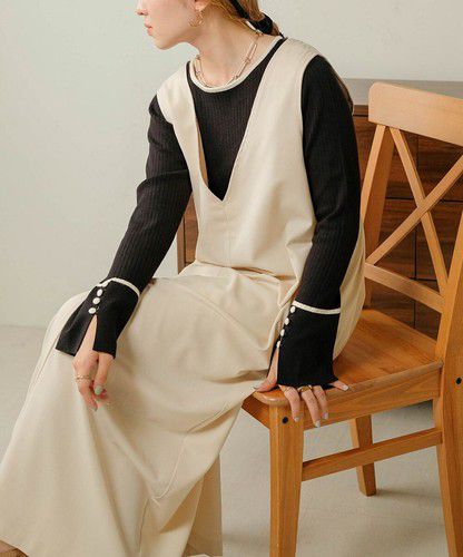 日本 Bou Jeloud - 簡約綁帶V領背心裙-冰河灰