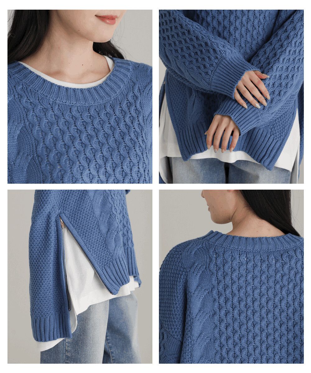 日本 Bou Jeloud - 羊毛混紡側開衩長版立領毛衣-小編織-深灰