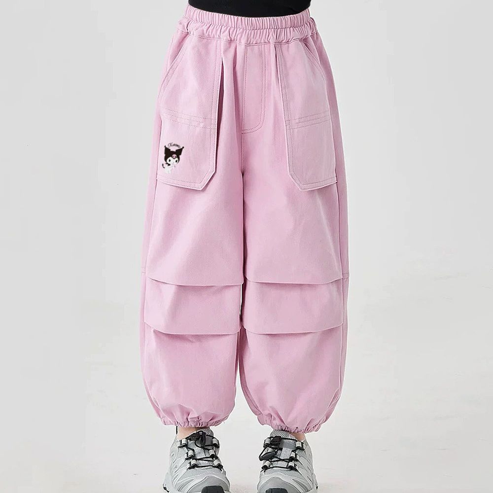 耐磨透氣打褶工裝休閒長褲-卡通人物酷洛米-粉色