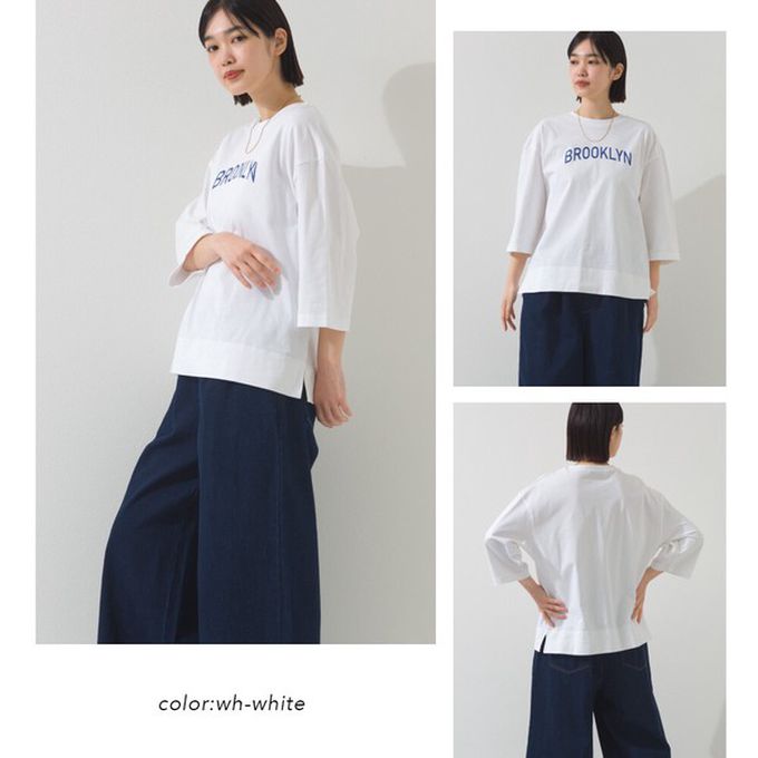 日本 OMNES - 簡約整潔英文標語七分袖上衣-白