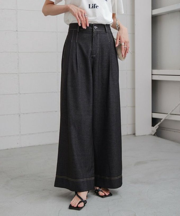 日本 Bab - 簡潔縫線俐落寬版長褲-白