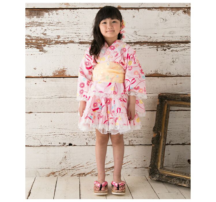 日本服飾代購 - 100%棉 改良式澎澎裙和風浴衣3件組-紫陽花-深藍