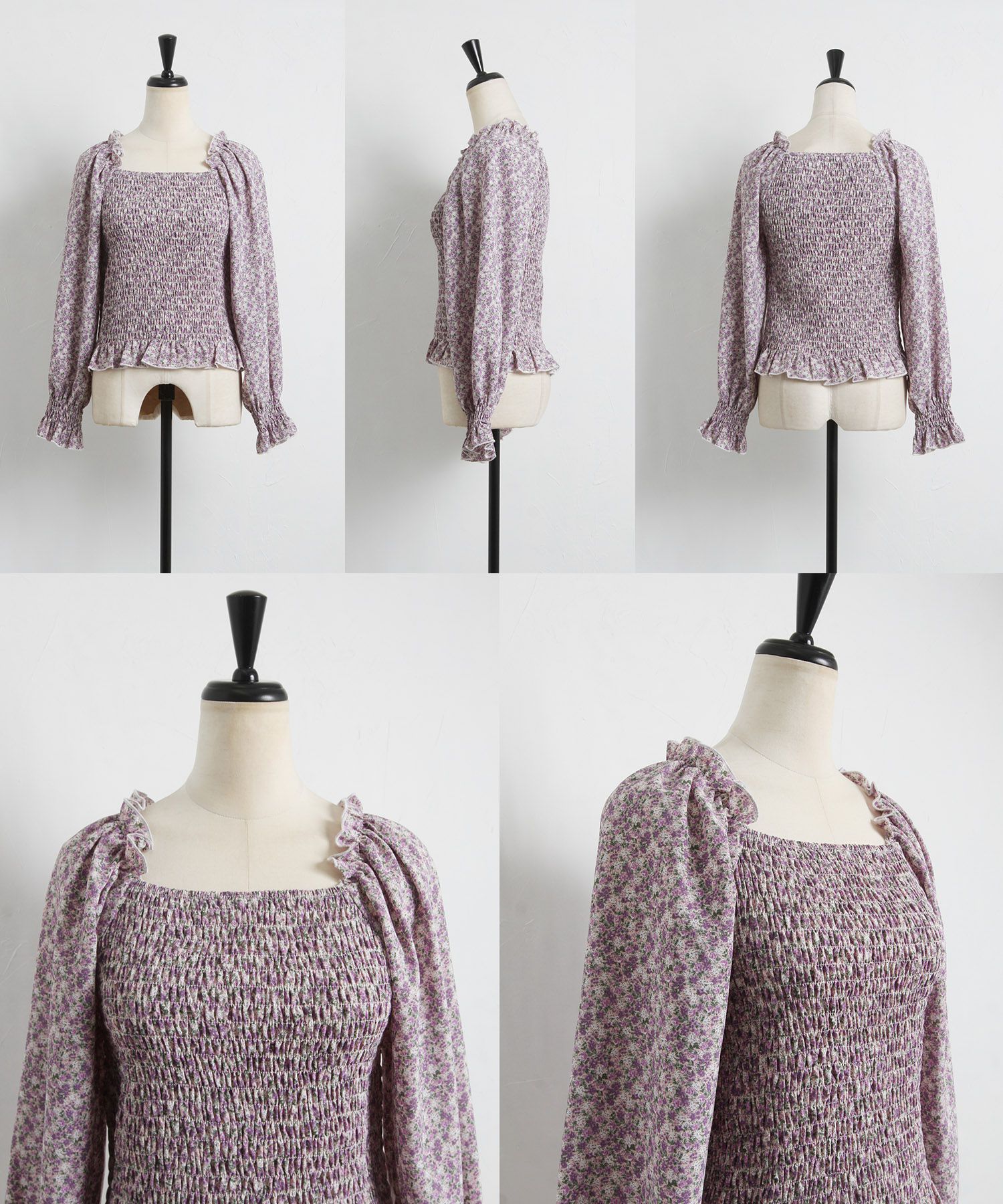 日本 tocco-closet - 歐風碎花方領雪紡上衣-知性黑