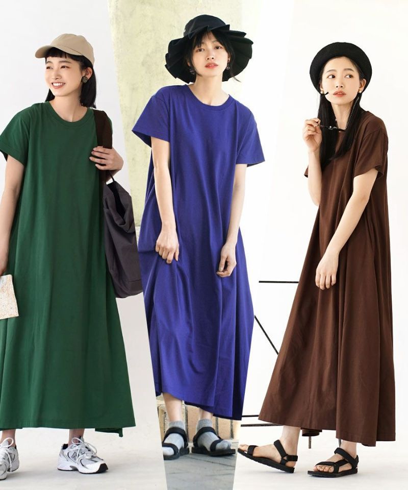 日本 zootie - 抗透汗 純棉修身短袖洋裝-圓領-煙燻藍