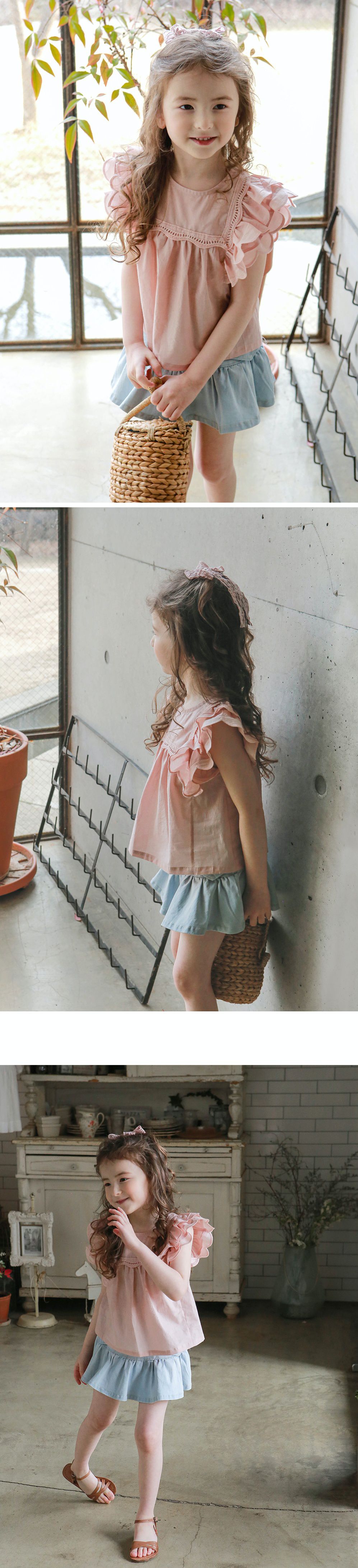 韓國 PuellaFLO - 蝴蝶狀荷葉袖上衣-藕粉