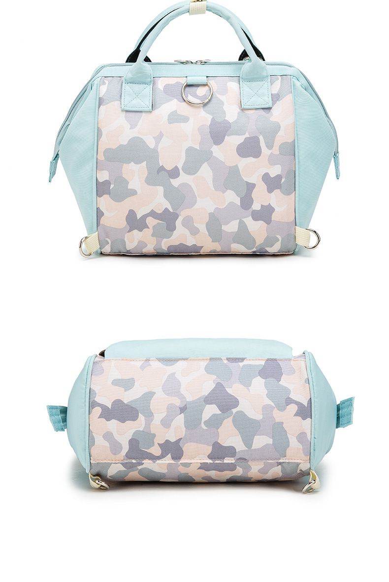 多功能防水手提包/媽媽包-花與葉子-米白+綠+粉 (22x23.5x13.5cm)