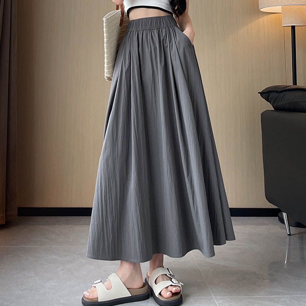 冰絲涼感瘦瘦裙-有口袋(可選長度)-沈穩灰