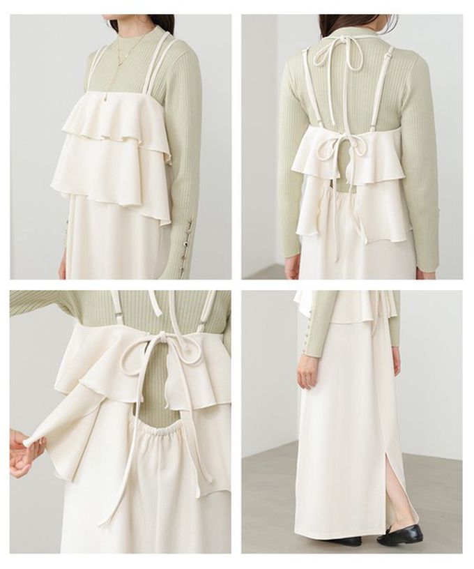 日本 Bab - 優雅綁帶層疊喬其紗細肩帶洋裝-摩卡