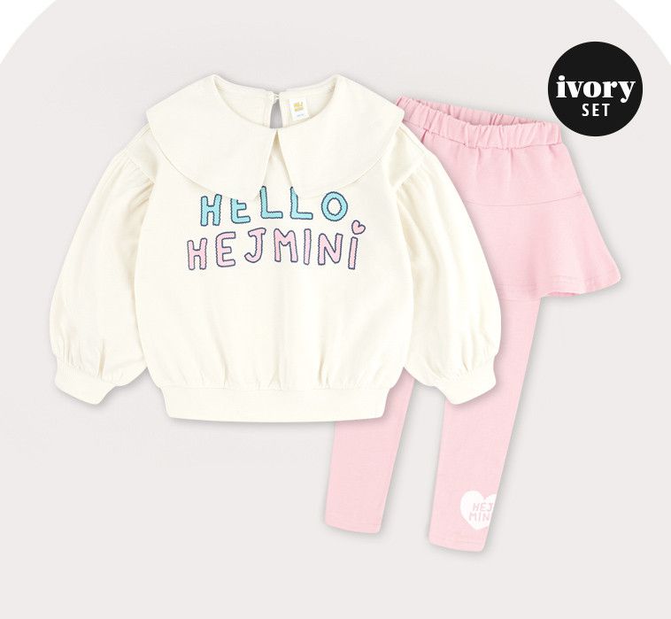 韓國 HEJMINI - 水手領泡泡袖褲裙套裝-象牙白
