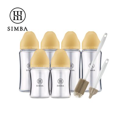 Simba 小獅王辛巴 - 深入各種瓶！蘊蜜質金玻璃寬口奶瓶極淨組-新生適用-旦黃