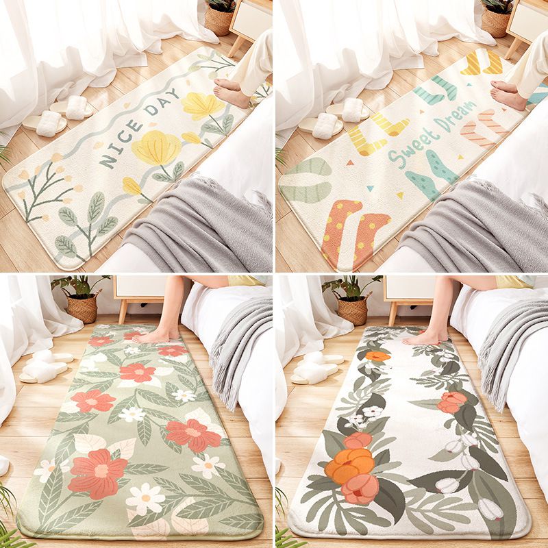 羊羔絨長條形床邊腳踏墊-小清新黃花