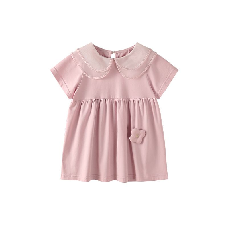 娃娃領公主袖連身洋裝-立體花朵-粉色