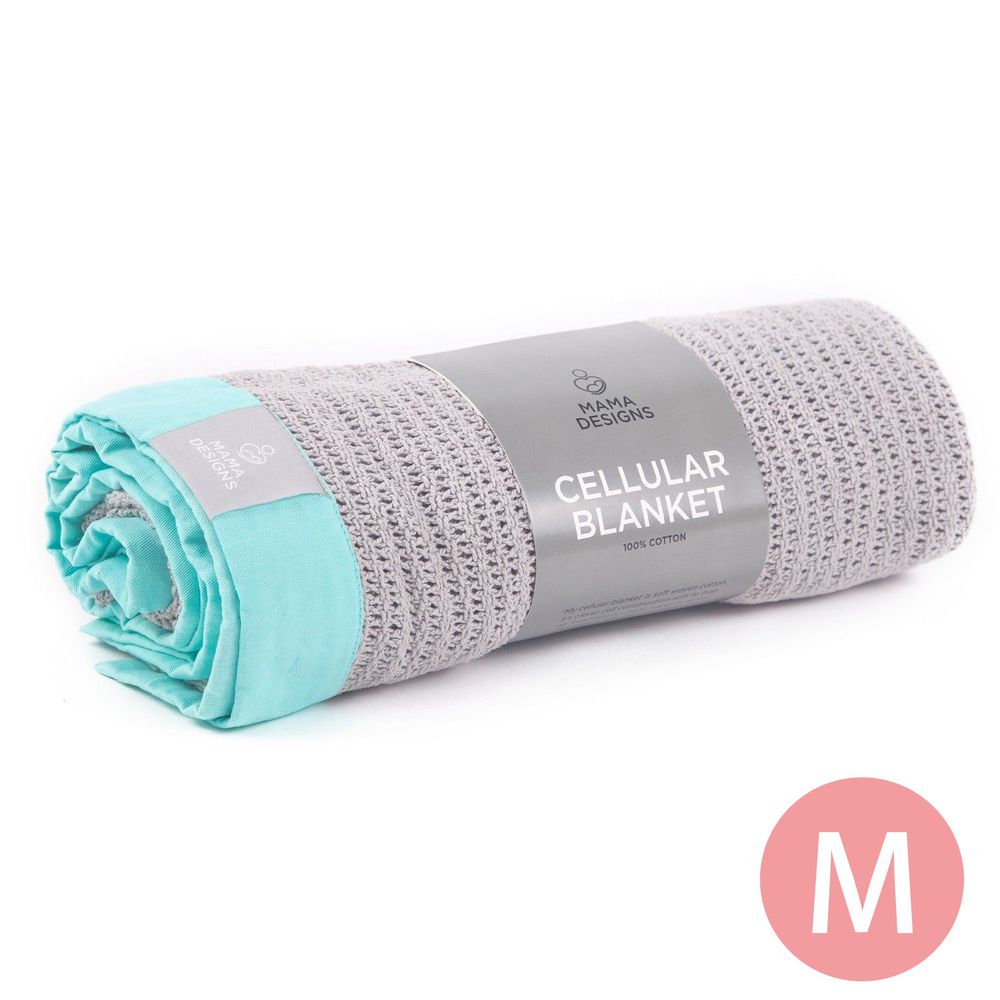 英國 Mama Designs - 100% 棉織透氣洞洞毯-薄荷藍 (M號)-100x120cm