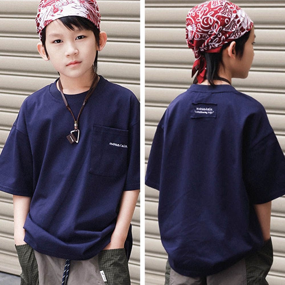 棉質圓領短袖上衣-不收編布標-藏青