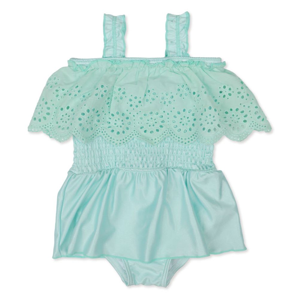 連身泳衣-蕾絲-淺綠色